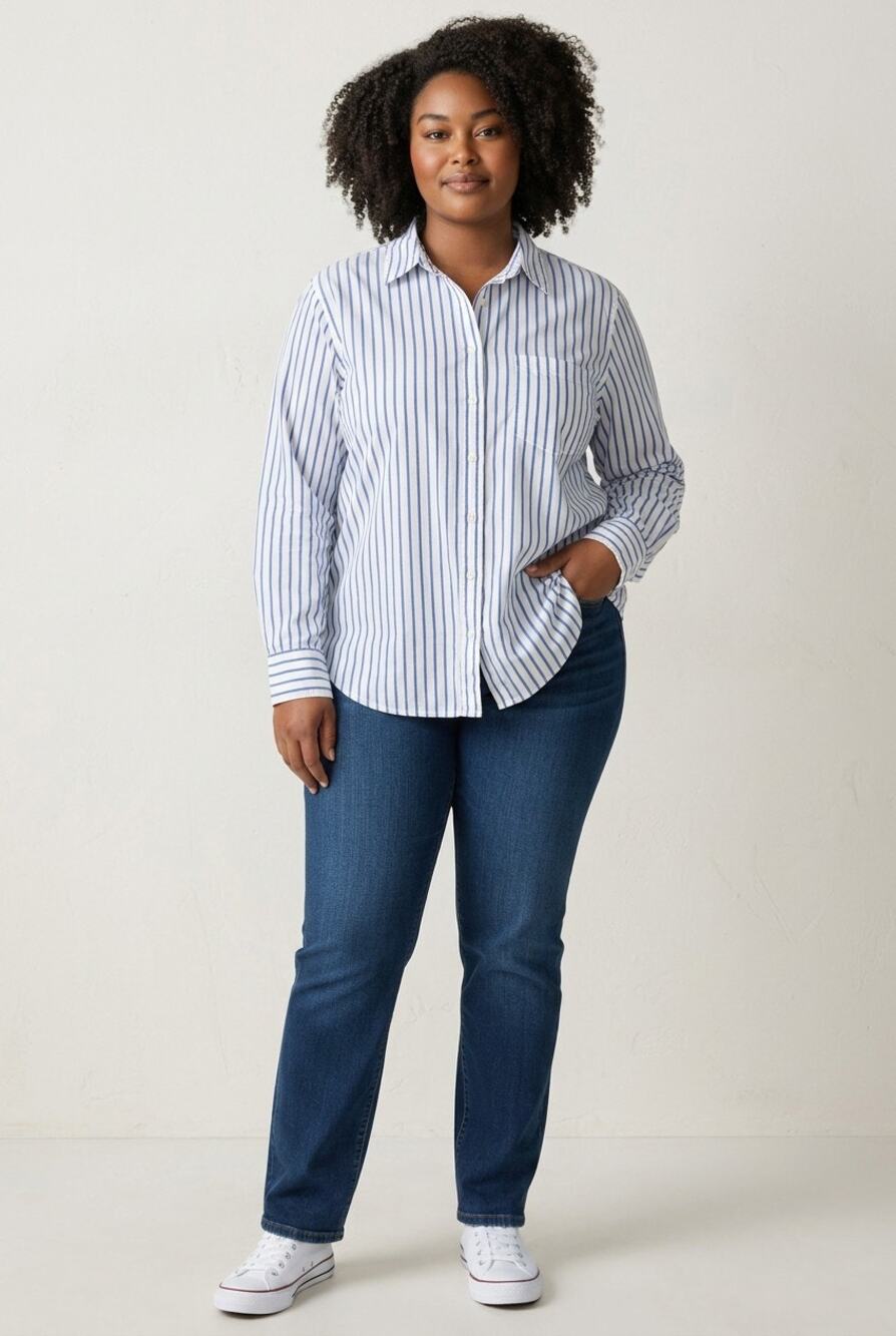 XL Gap women's blue white striped button-down up long-sleeved shirt top preppy